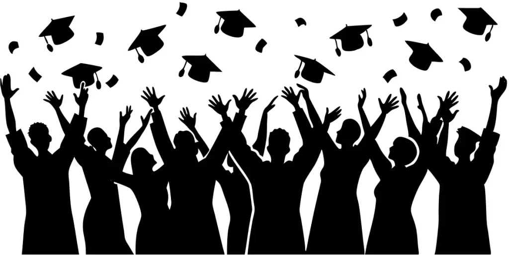 Silhouette Group of Graduates Celebrating Throwing Caps Illustration