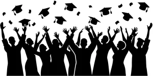 Silhouette Group of Graduates Celebrating Throwing Caps Illustration