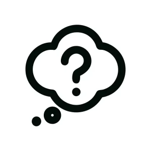 Minimalist Outline Thinking Bubble with Question Mark and Dots Icon