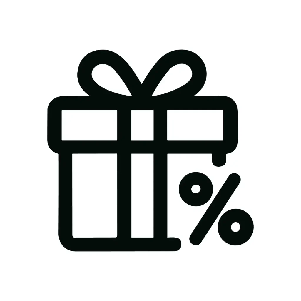 Simple Line Present Discount Icon, Black and White Minimalist Design