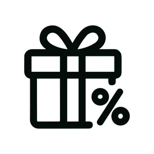 Simple Line Present Discount Icon, Black and White Minimalist Design