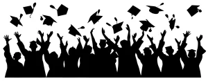 Silhouette Students Celebrate Graduation Tossing Mortarboard Ceremony Group