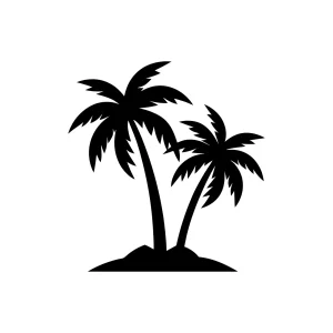 Simple Black Silhouette Two Palm Tree Island Icon
