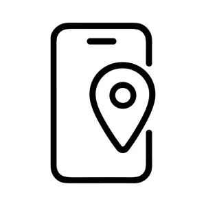 Minimalist Outline Mobile Phone with Location Pin Symbol Application Icon