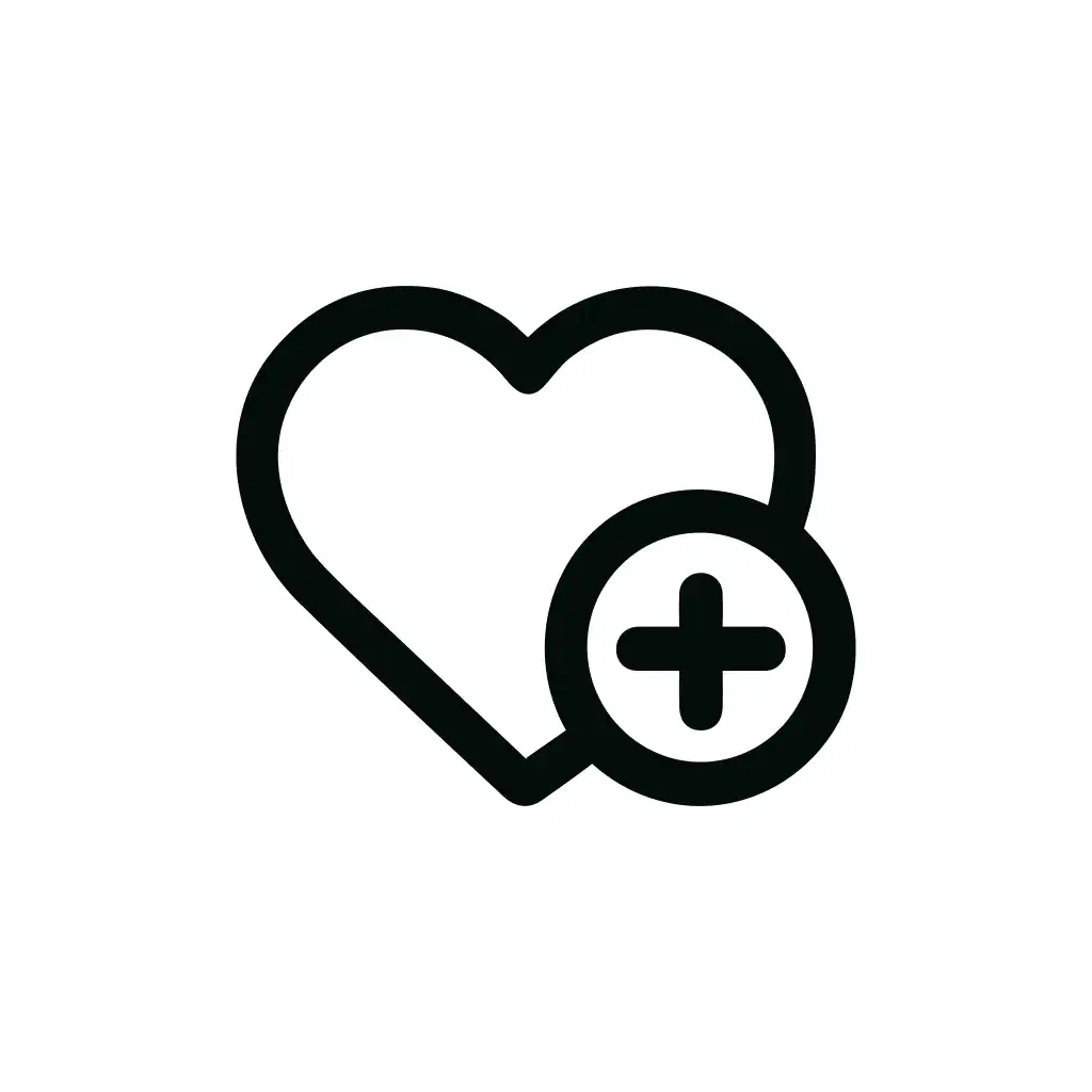 Simple Outline Heart Plus Sign Symbol Icon