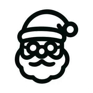 Black and White Outline Santa Claus Head with Hat Icon Symbol