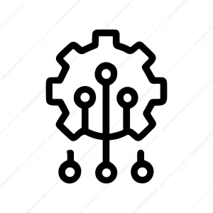 Minimalist Outline Gear Connection Algorithm Network Shape Icon