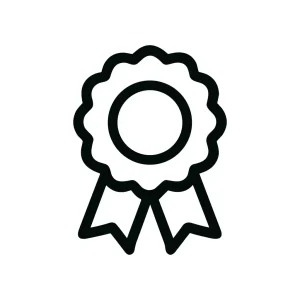 Minimalist Outline Achievement Badge Award with Ribbon Icon in Black