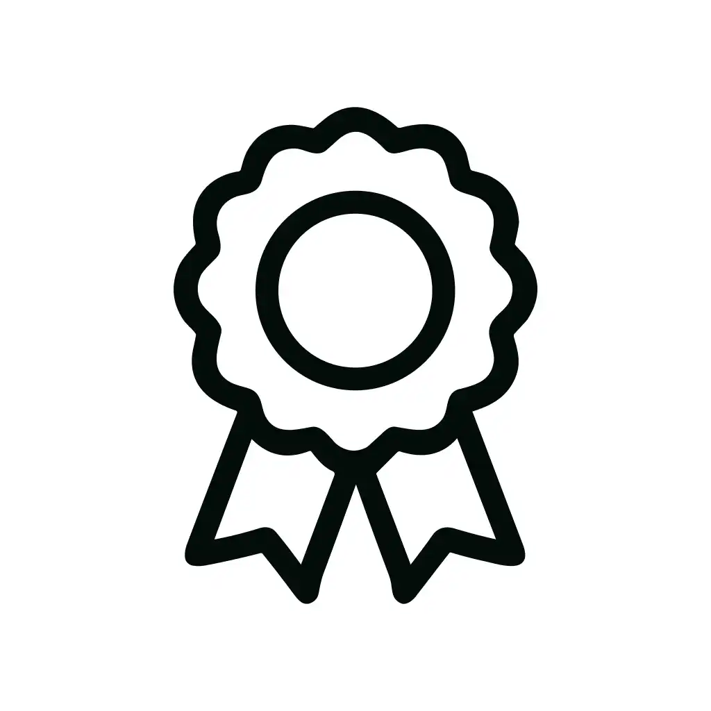 Minimalist Outline Achievement Badge Award with Ribbon Icon in Black