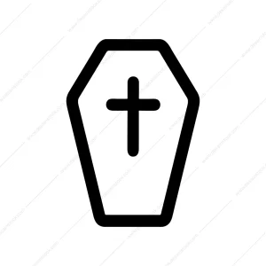 Minimalist Outline Coffin with Cross Symbol Sign Icon